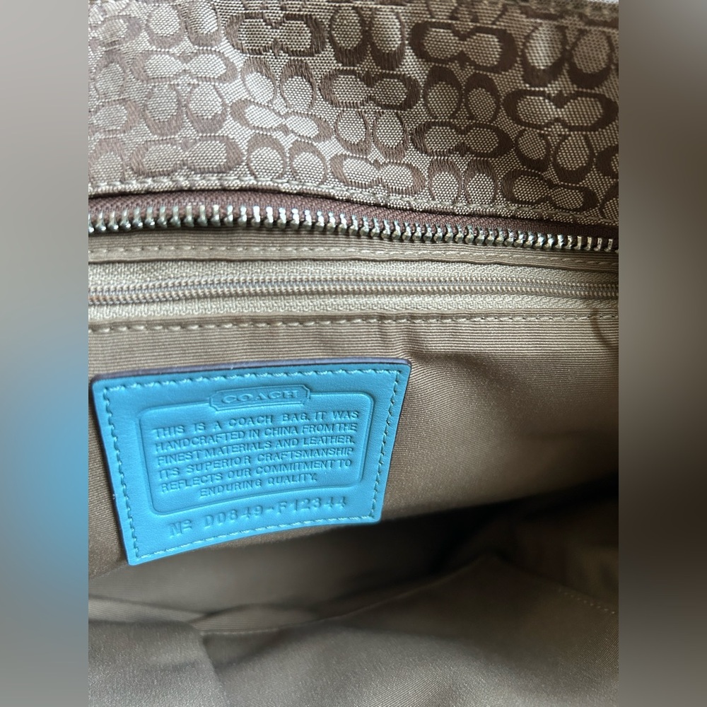 Coach Purse Tan Handbag Beige Blue Green Satchel D0849-F12344 Tote - Picture 7 of 16